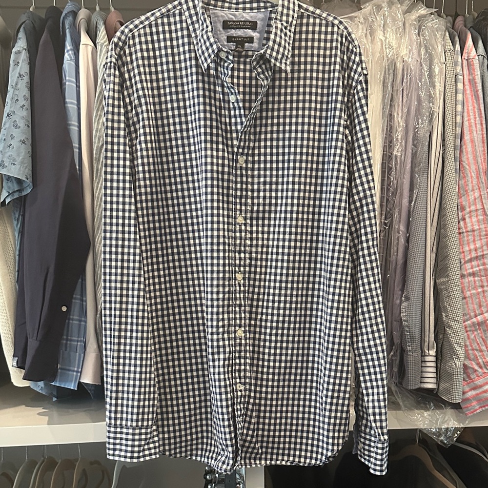 Banana Republic Black, Blue and White Gingham Men's Shirt